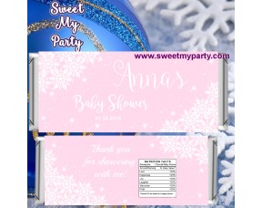 Winter Wonderland Baby Shower pink candy bar wrappers,(pink 5)